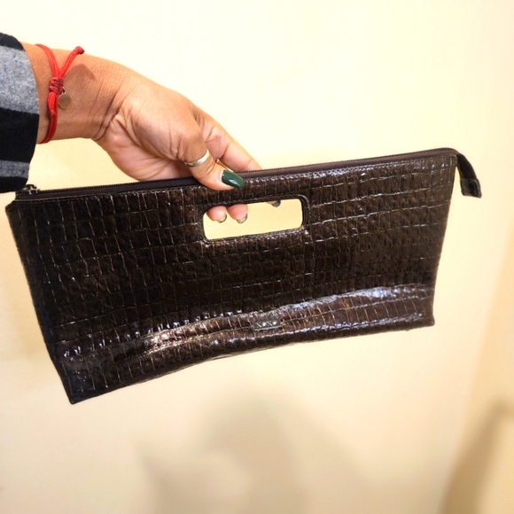 XOXO Brown Embossed Faux Patent leather Satchel Bag - Picture 1 of 12